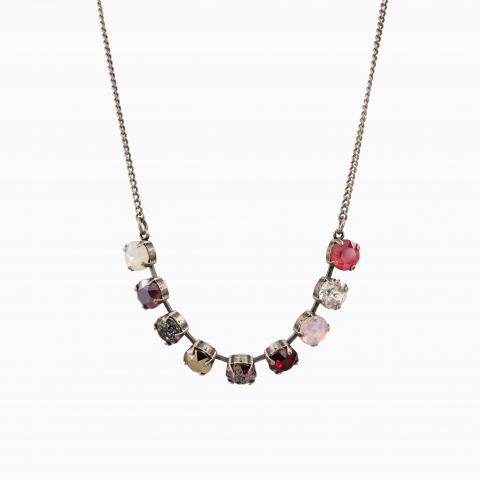 Colectia Crystals - Colier cristale Austria mix de culori predominant rosu montate in casete argint antichizat