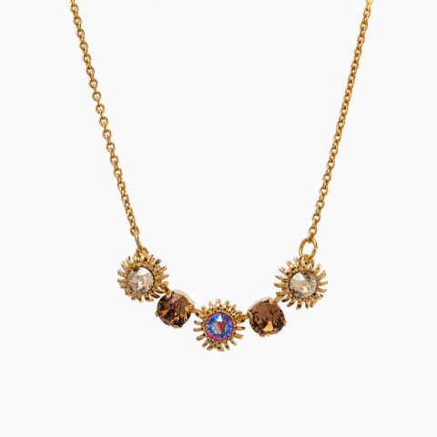 Colectia Crystals - Colier cristale Austria topaz ametist roz montate in casete placate cu aur galben