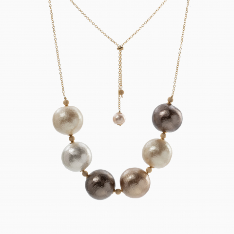 Oversized Finesse Collection - Colier Gold filed 1/20 imitatie perle, japoneze 20 mm  lungime reglabita maxim 52 cm