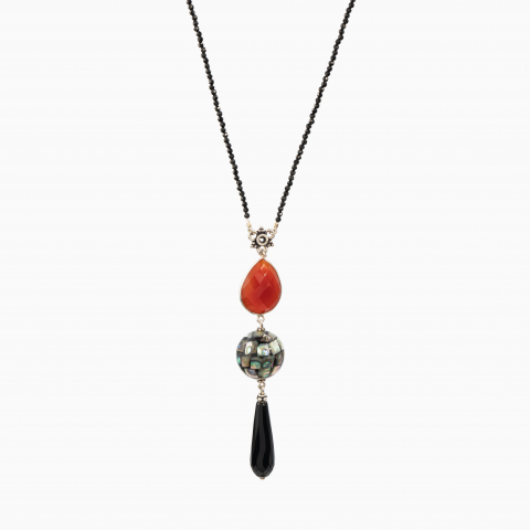 Coliere dama - Colier pandantiv argint petre semipretioase spinel microfatetat 2 mm carneol sidef onix negru
