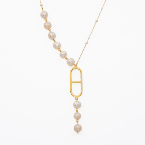 Colectia Pure Pearls - Colier perle de cultura D 9 mm si elemente metalice placate cu aur lungime 66 cm