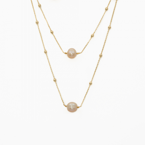 Colectia Pure Pearls - Colier perle de cultura D 9 mm si lant din inox auriu  lungime 104 cm