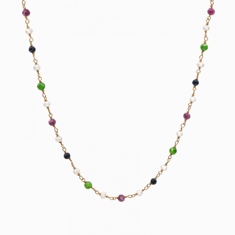 Coliere dama - Colier piatra semipretioasa rubin 3 mm perle de cultura 3 mm argint placat aur galben