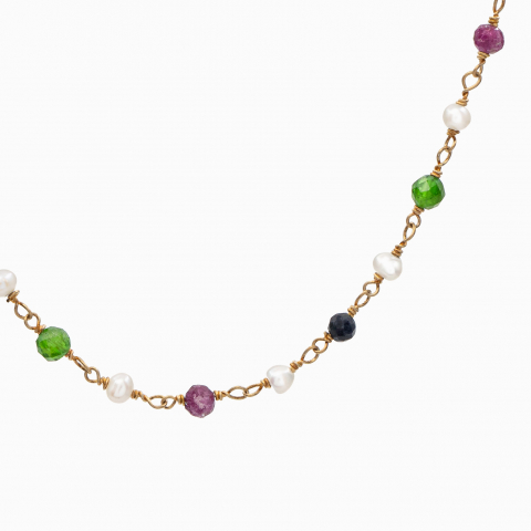 Colier piatra semipretioasa rubin 3 mm perle de cultura 3 mm argint placat aur galben [1]