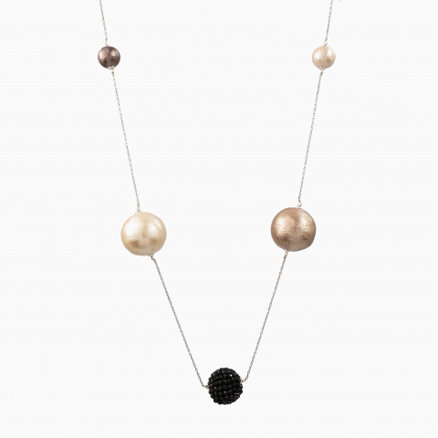 Oversized Finesse Collection - Colier pietre semipretioase spinel negru imitatie perle produse in Japonia de 10 mm 20 mm