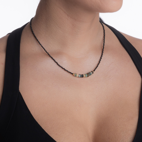 Colier pietre semipretioase spinel negru microfatetat 2,5 mm cu opal etiopian lungime 42 cm [2]