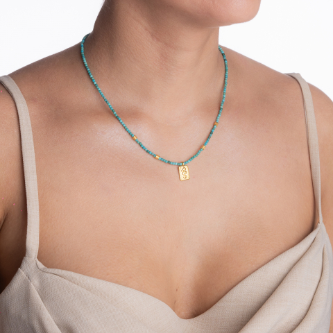 Colier pietre semipretioase turcuaz natural 2,5 mm accesoriu calut de mare placat cu aur 24k lungime 42 cm [3]