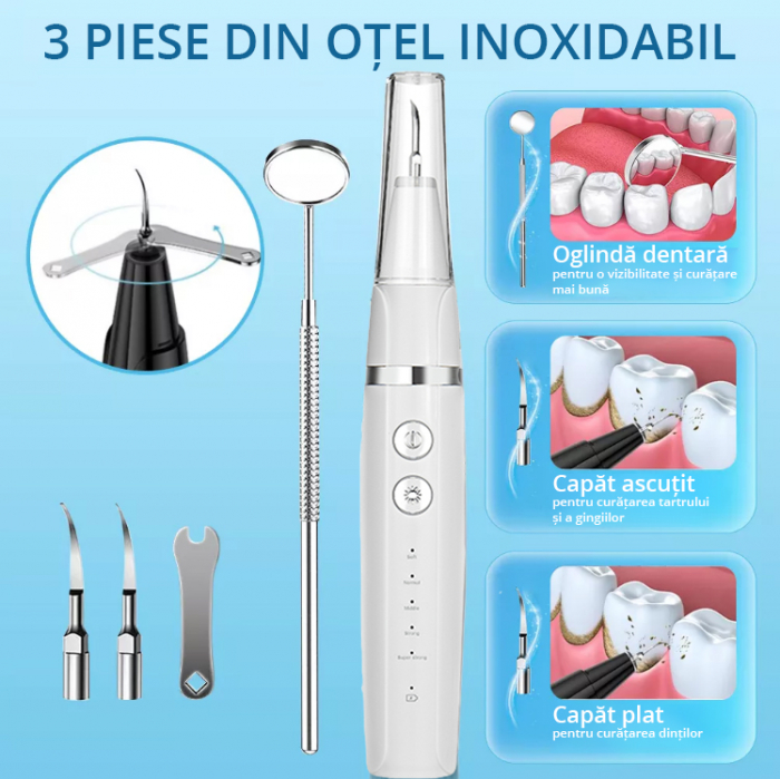 Dispozitiv pentru eliminare tartru, ZENKABEAT Smart Sonic Pro, 5 moduri de lucru, Ultrasonic, Alb [11]