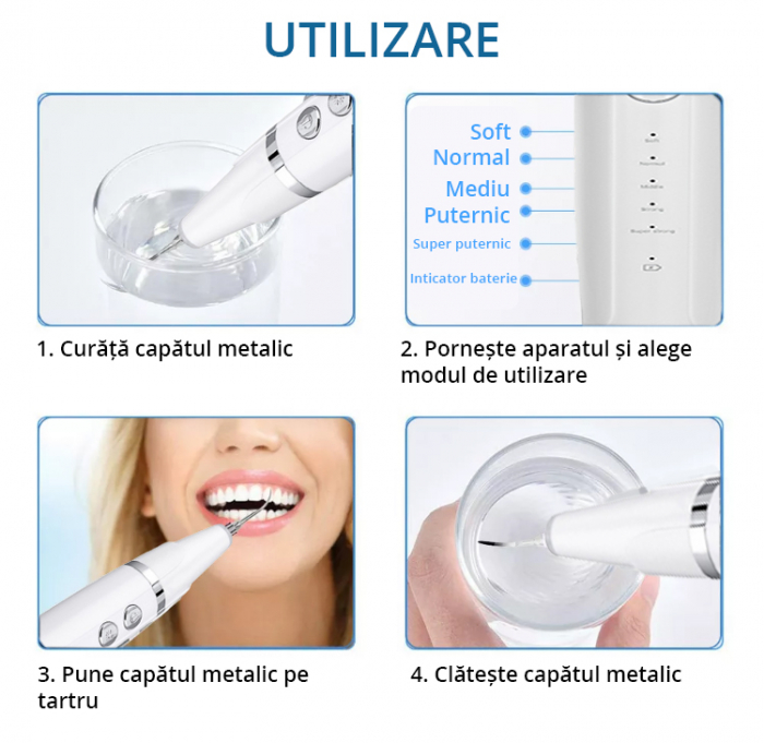 Dispozitiv pentru eliminare tartru, ZENKABEAT Smart Sonic Pro, 5 moduri de lucru, Ultrasonic, Alb [8]