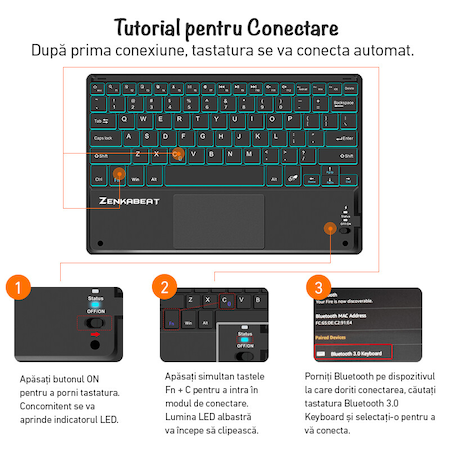 Tastatura Universala Wireless ZENKABEAT cu Touchpad si Husa de piele pentru iPad 7th Gen 2019, 8th Gen 2020, 9th Gen 2021,10.2” Baterie 500mAh [7]