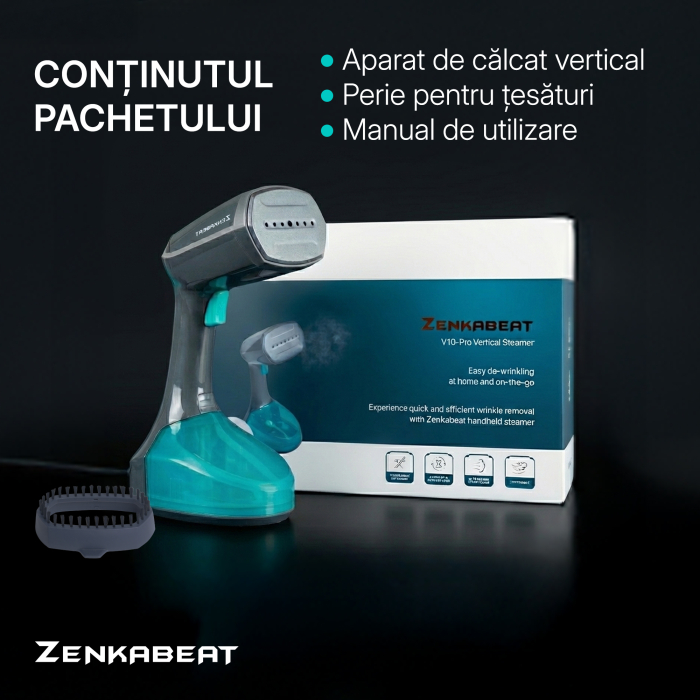 Aparat de calcat vertical Zenkabeat V10-Pro, Putere 2500W, Fier de Calcat portabil cu incalzire in 30 Secunde, Rezervor 340ml, Functie oprire automata, 4 Programe, Statie de calcat cu jet de abur 40g/ [10]
