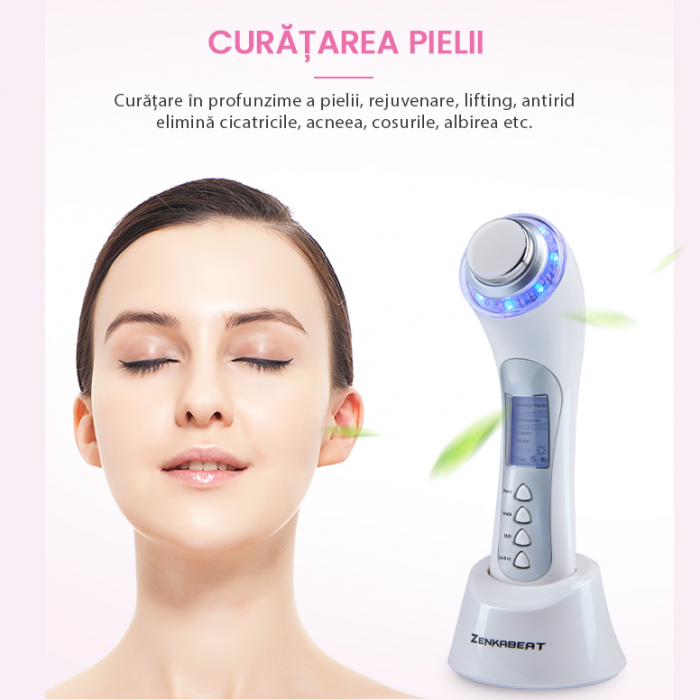 Aparat profesional pentru Tratament curatare faciala completa, Zenkabeat 10T-Plus, Dispozitiv masaj facial, Anti rid, anti imbatranire, Functie tratare acnee si cosuri, Ioni Negativi-pozitivi [3]