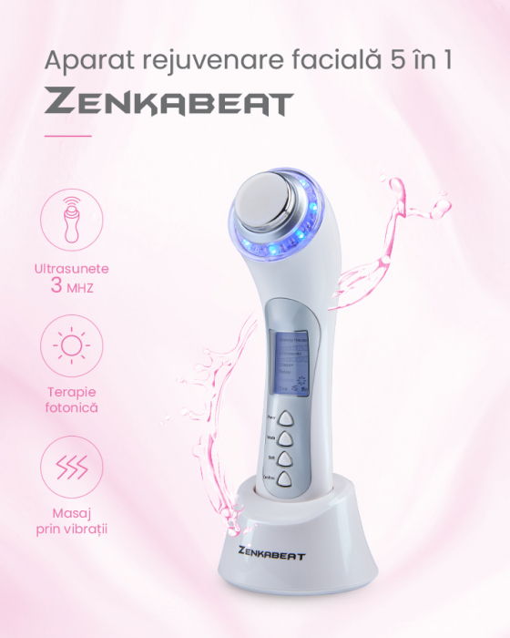 Aparat profesional pentru Tratament curatare faciala completa, Zenkabeat 10T-Plus, Dispozitiv masaj facial, Anti rid, anti imbatranire, Functie tratare acnee si cosuri, Ioni Negativi-pozitivi [2]