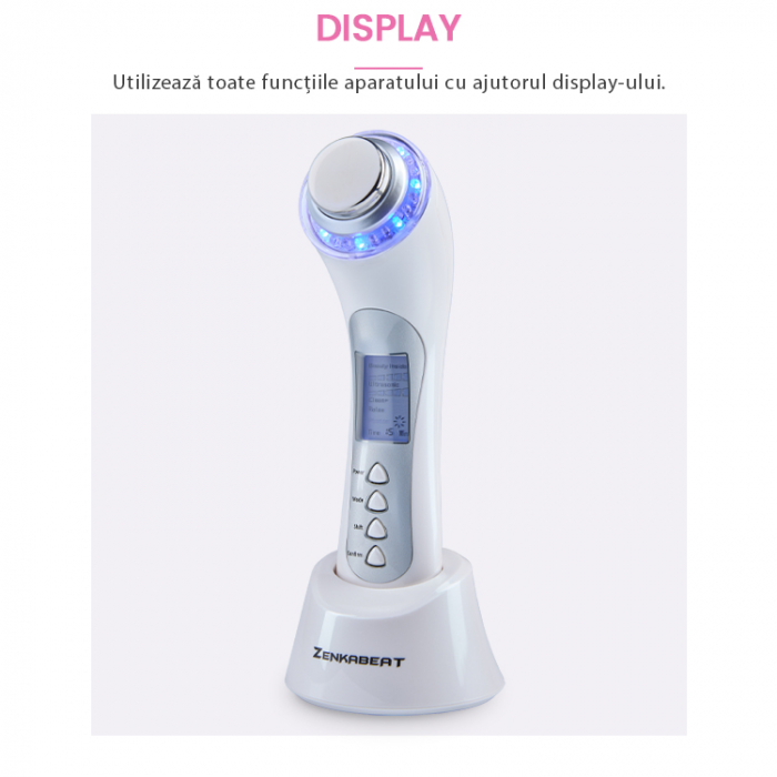Aparat profesional pentru Tratament curatare faciala completa, Zenkabeat 10T-Plus, Dispozitiv masaj facial, Anti rid, anti imbatranire, Functie tratare acnee si cosuri, Ioni Negativi-pozitivi [4]