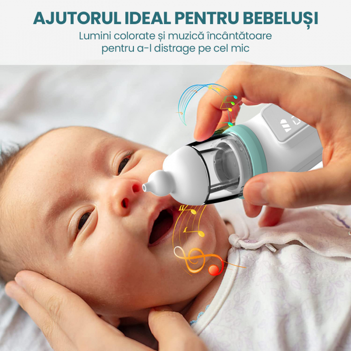Aspirator nazal electric silentios Zenkabeat CP-5 pentru bebelusi si copii, 5 Trepte de Aspirare, 3 Capete de silicon, Alb [4]