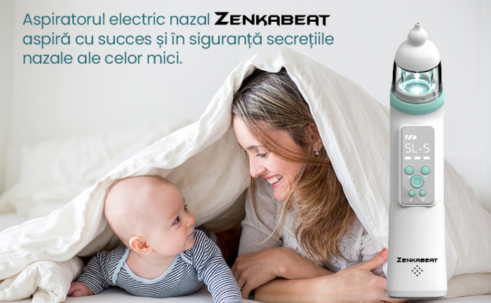 Aspirator nazal electric silentios Zenkabeat CP-5 pentru bebelusi si copii, 5 Trepte de Aspirare, 3 Capete de silicon, Alb [9]