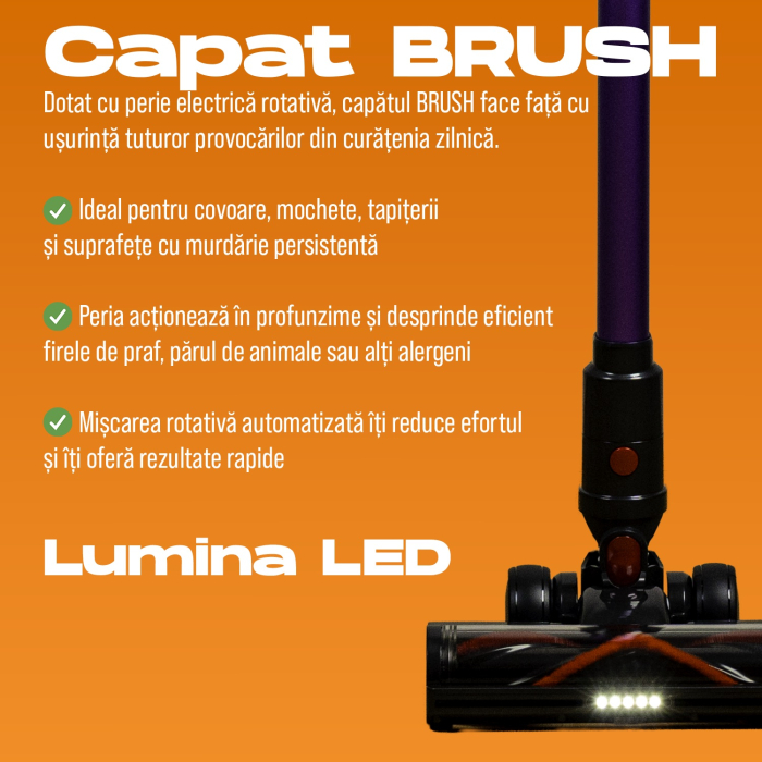 Aspirator vertical fara fir Zenkabeat XC400, 2in1: 400W Brushless, Baterie 17600 Mah, acumulator Li 29.6V, autonomie pana la 50 min, aspirator vertical sau de mana, Tub extensibil, Perie Led, rezervor [3]