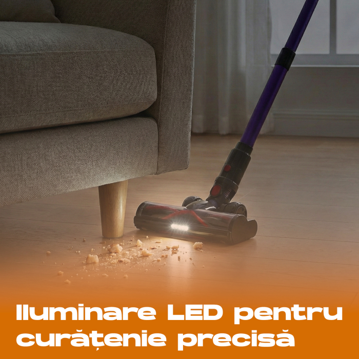 Aspirator vertical fara fir Zenkabeat XC400, 2in1: 400W Brushless, Baterie 17600 Mah, acumulator Li 29.6V, autonomie pana la 50 min, aspirator vertical sau de mana, Tub extensibil, Perie Led, rezervor [12]