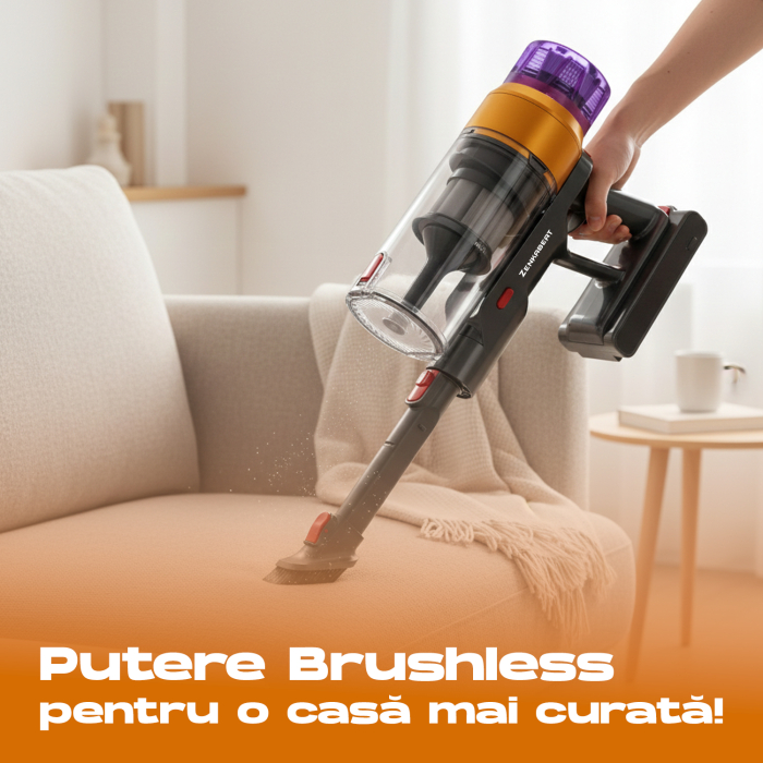 Aspirator vertical fara fir Zenkabeat XC400, 2in1: 400W Brushless, Baterie 17600 Mah, acumulator Li 29.6V, autonomie pana la 50 min, aspirator vertical sau de mana, Tub extensibil, Perie Led, rezervor [10]