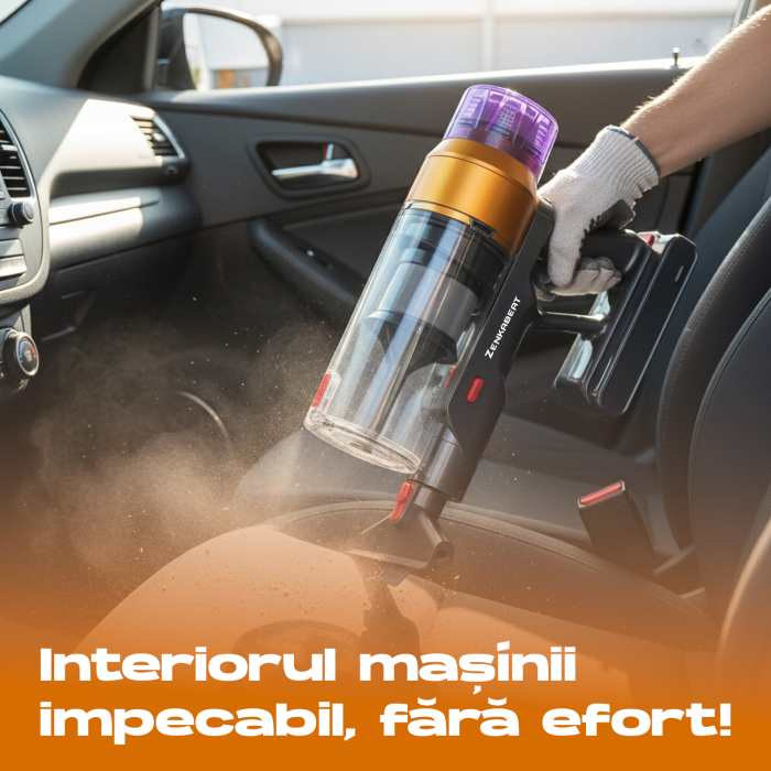 Aspirator vertical fara fir Zenkabeat XC400, 2in1: 400W Brushless, Baterie 17600 Mah, acumulator Li 29.6V, autonomie pana la 50 min, aspirator vertical sau de mana, Tub extensibil, Perie Led, rezervor [11]