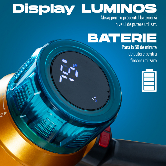 Aspirator vertical fara fir Zenkabeat XC400, 2in1: aspirator vertical sau de mana, Tub extensibil, acumulator Li 29.6V, 400W Brushless, autonomie pana la 60 min, Baterie 17600 Mah, Perie Led, rezervor [7]