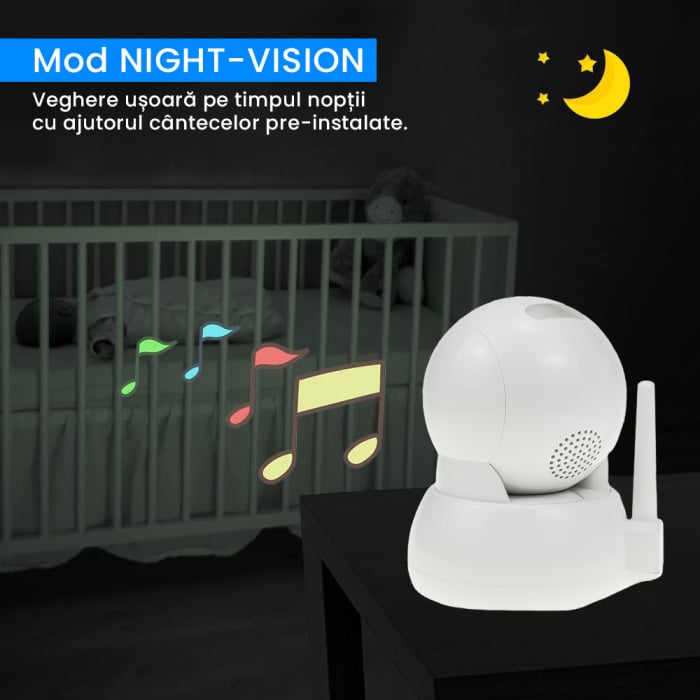 Baby Monitor Zenkabeat Viewpro XT, Full HD, Camera supraveghere Bebelusi, Display 5”, Push to talk,Night Vision, Alarma, Temperatura, Cantece Leagan [9]