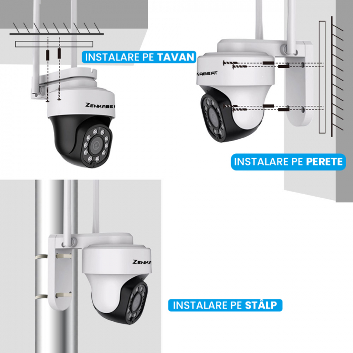 Camera de supraveghere WIFi Zenkabeat Q10,3MP Full HD, CCTV, montare exterior interior, Clear Night Vision mode, senzori smart miscare, comunicare bidirectionala, functie rotire, Alba [7]