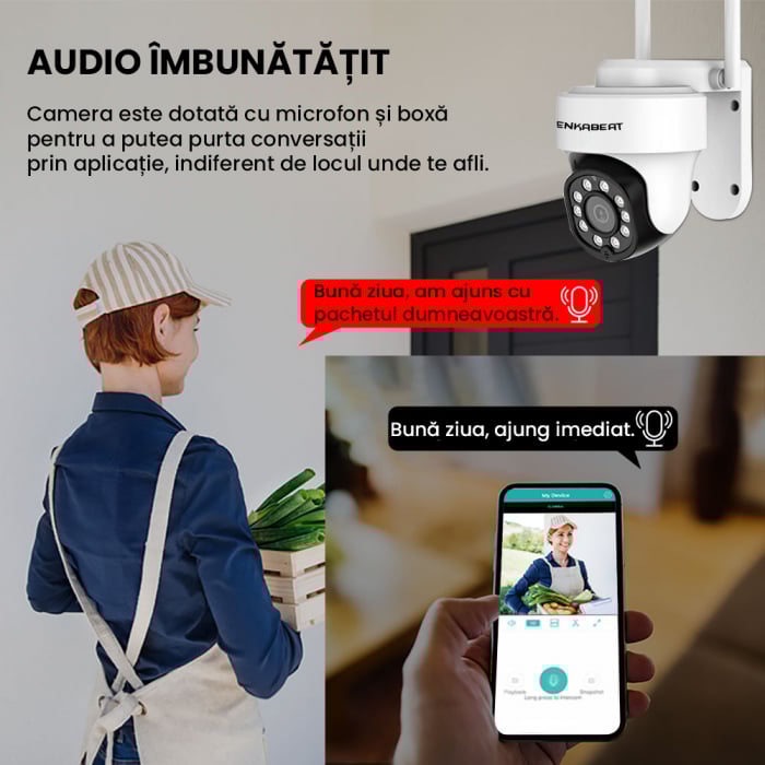 Camera de supraveghere WIFi Zenkabeat Q10 Plus, 5MP Full HD, CCTV, senzori smart miscare, comunicare bidirectionala, functie rotire, Alba [7]