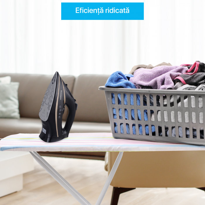 Fier de calcat Zenkabeat Ultimate Power-Steam ST2, 3000W, Rezervor aparat 360ml, Functie auto curatare, Auto oprire, Talpa Ceramica Auto-Clean, Sistem Anticalcar, Jet de abur 260g/min, Negru/Auriu [7]