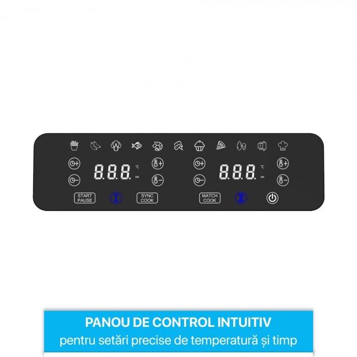 Friteuza cu aer Zenkabeat V2 Ultimate Dual-Pot Airfryer, 2400W, capacitate 9L, 11 programe presetate, Tehnologie Deep-Fry, temperatura ajustabila 80-200°C, timer 0-60 minute, poturi detasabile, displa [6]