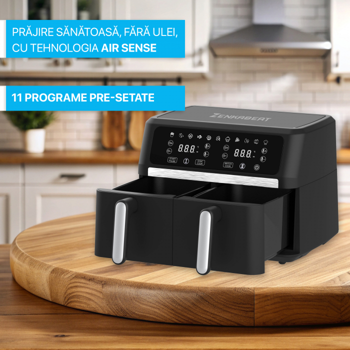 Friteuza cu aer Zenkabeat V2 Ultimate Dual-Pot Airfryer, 2400W, capacitate 9L, 11 programe presetate, Tehnologie Deep-Fry, temperatura ajustabila 80-200°C, timer 0-60 minute, poturi detasabile, displa [5]
