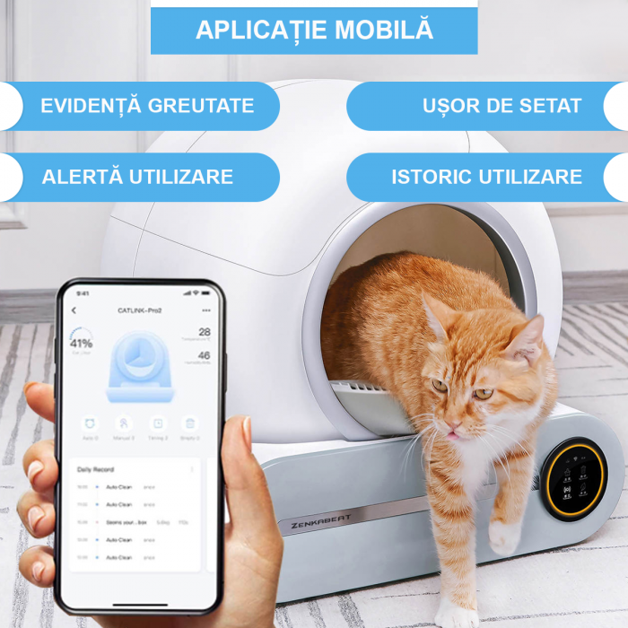 Litiera Smart Zenkabeat Dream-Nest pentru pisici, Sistem Auto Curatare, Sterilizare Automata UV, Senzori Ambientali Deep-Clean, aplicatie mobila Tuya, 9L, Alb [4]