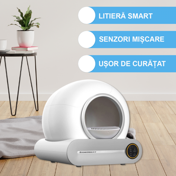 Litiera Smart Zenkabeat Dream-Nest pentru pisici, Sistem Auto Curatare, Sterilizare Automata UV, Senzori Ambientali Deep-Clean, aplicatie mobila Tuya, 9L, Alb [3]