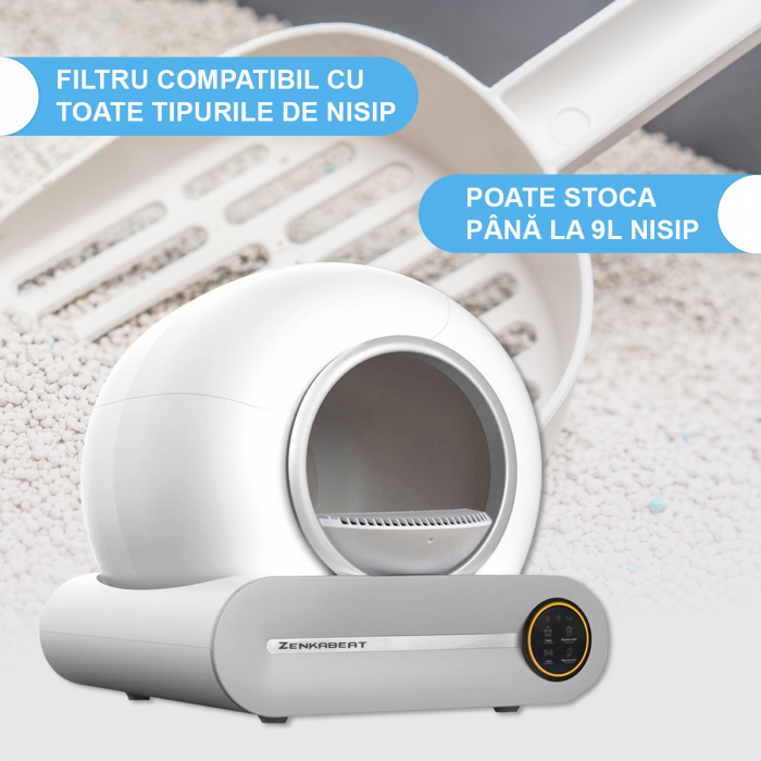 Litiera Smart Zenkabeat Dream-Nest pentru pisici, Sistem Auto Curatare, Sterilizare Automata UV, Senzori Ambientali Deep-Clean, aplicatie mobila Tuya, 9L, Alb [7]