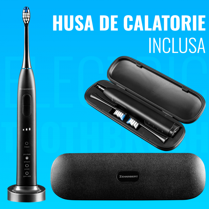 Periuta de dinti sonica electrica Zenkabeat TB-1001, 45000 pulsatii/min, 5 moduri de curatare, 3 niveluri de intensitate, senzor presiune si smart timer, IPX8, toc transport, incarcare wireless,8 cape [3]