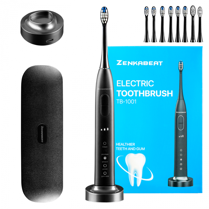 Periuta de dinti sonica electrica Zenkabeat TB-1001, 45000 pulsatii/min, 5 moduri de curatare, 3 niveluri de intensitate, senzor presiune si smart timer, IPX8, toc transport, incarcare wireless,8 cape [2]