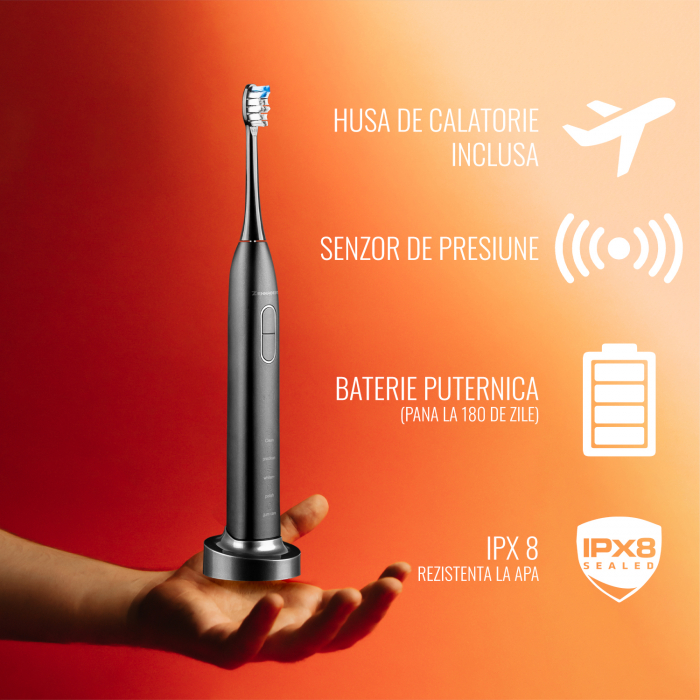 Periuta de dinti sonica electrica Zenkabeat TB-1001, 45000 pulsatii/min, 5 moduri de curatare, 3 niveluri de intensitate, senzor presiune si smart timer, IPX8, toc transport, incarcare wireless,8 cape [5]