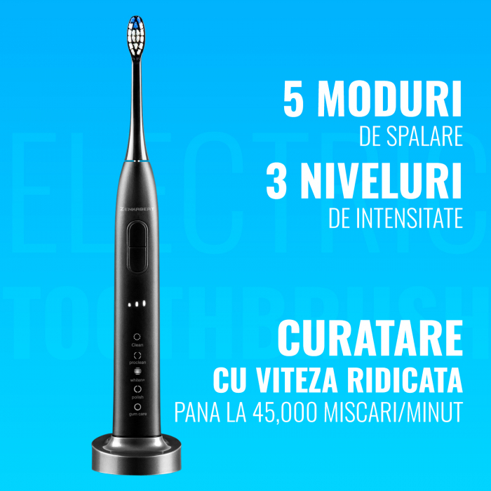 Periuta de dinti sonica electrica Zenkabeat TB-1001, 45000 pulsatii/min, 5 moduri de curatare, 3 niveluri de intensitate, senzor presiune si smart timer, IPX8, toc transport, incarcare wireless,8 cape [8]