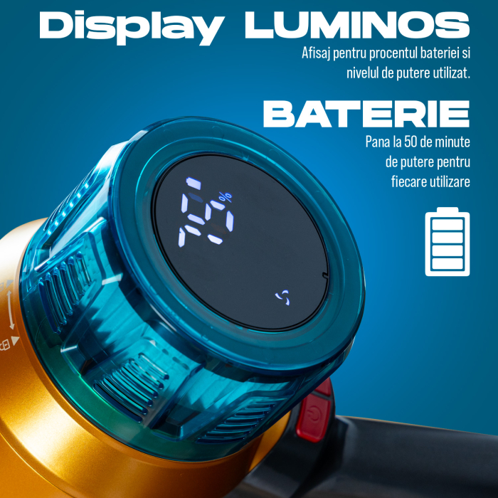 Resigilat Aspirator vertical fara fir Zenkabeat XC400, 2in1: aspirator vertical sau de mana, Tub extensibil, acumulator Li 29.6V, 400W Brushless, autonomie pana la 60 min, Baterie 17600 Mah, Perie Led [7]