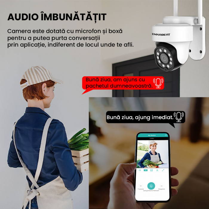 Resigilat Camera de supraveghere WIFi Zenkabeat Q10,3MP Full HD, CCTV, montare exterior interior, Clear Night Vision mode, senzori smart miscare, comunicare bidirectionala, functie rotire, Alba [6]