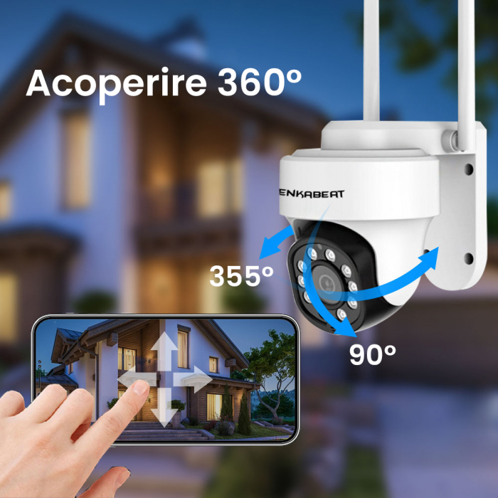 Resigilat Camera de supraveghere WIFi Zenkabeat Q10,3MP Full HD, CCTV, montare exterior interior, Clear Night Vision mode, senzori smart miscare, comunicare bidirectionala, functie rotire, Alba [2]