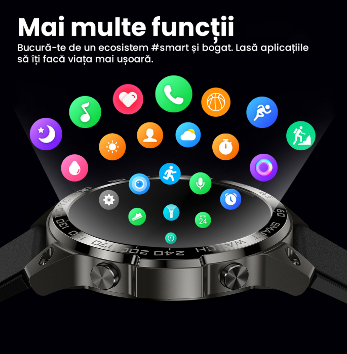 Resigilat - Ceas smartwatch Zenkabeat BT30 Ultra, ecran HD Amoled 1.43 inch, notificari, apeluri Bluetooth, monitorizari, compatibilitate universala, 2 Curele [7]