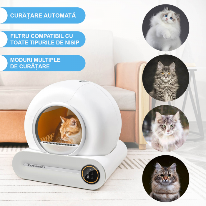 Resigilat Litiera Smart Zenkabeat Dream-Nest pentru pisici, Sistem Auto Curatare, Sterilizare Automata UV, Senzori Ambientali Deep-Clean, aplicatie mobila Tuya, 9L, Alb [4]