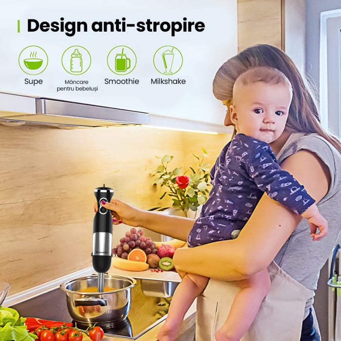 RESIGILAT - Set Blender 4 in 1 Zenkabeat B23 cu putere 1000W, Mixer vertical profesional, 6 trepte de viteza si functie Turbo, Multifunctional, Negru [6]