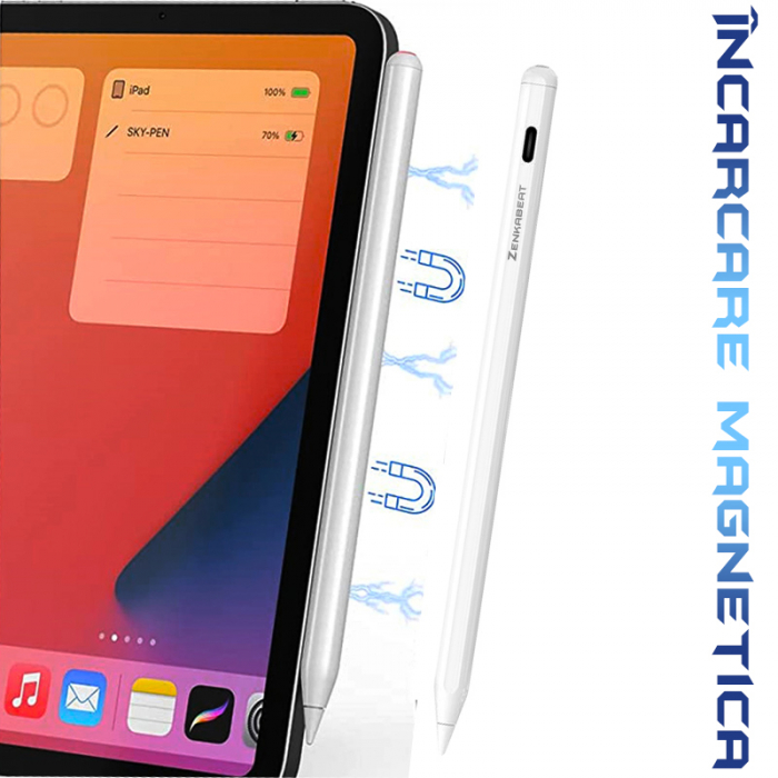 Resigilat Stylus iPad Touch pen 3rd gen 2023 Zenkabeat cu incarcare Wireless pentru iPad Apple, pix de inalta precizie, Tilt, Touch Control, Functie respingere palma, USB-C, No Lag, design magnetic [6]