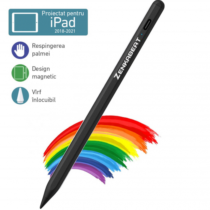RESIGILAT - Stylus iPad Touch Pen ZENKABEAT 2nd Gen de Inalta Precizie pentru iPad Apple, Functie TILT, Touch Control, Fara Lag, Functie de Respingere a Palmei, USB Tip C, Design Magnetic, Capat de Re [2]