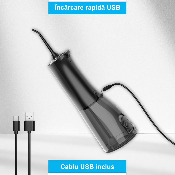 Irigator Oral Profesional ZENKABEAT Portabil pentru Dus Bucal, 12 Programe de Lucru, Smart Cleaning Technology, 1800 Impulsuri/min, 7 Capete, Rezervor 300ml, IPX7 Waterproof, Negru [4]