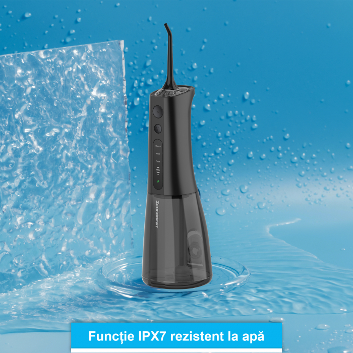 Irigator Oral Profesional ZENKABEAT Portabil pentru Dus Bucal, 12 Programe de Lucru, Smart Cleaning Technology, 1800 Impulsuri/min, 7 Capete, Rezervor 300ml, IPX7 Waterproof, Negru [5]