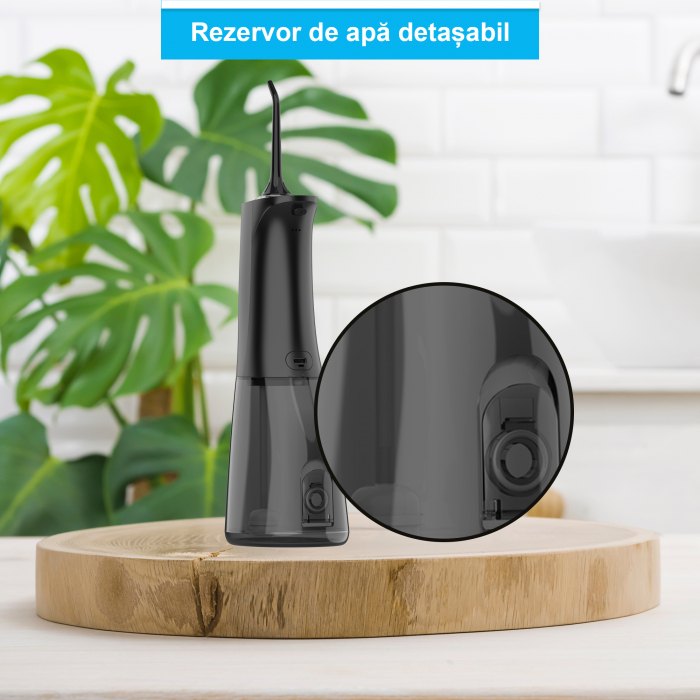 Irigator Oral Profesional ZENKABEAT Portabil pentru Dus Bucal, 12 Programe de Lucru, Smart Cleaning Technology, 1800 Impulsuri/min, 7 Capete, Rezervor 300ml, IPX7 Waterproof, Negru [7]