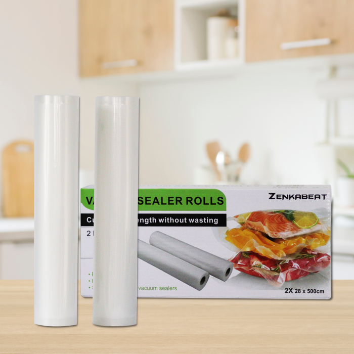 Set 2 role folie profesionala ZKB EasyVac Premium-Q pentru aparate de vidat alimente, universale gofrate, rezistente, fara BPA, compatibilitate universala, 28 x 500, Transparent [3]